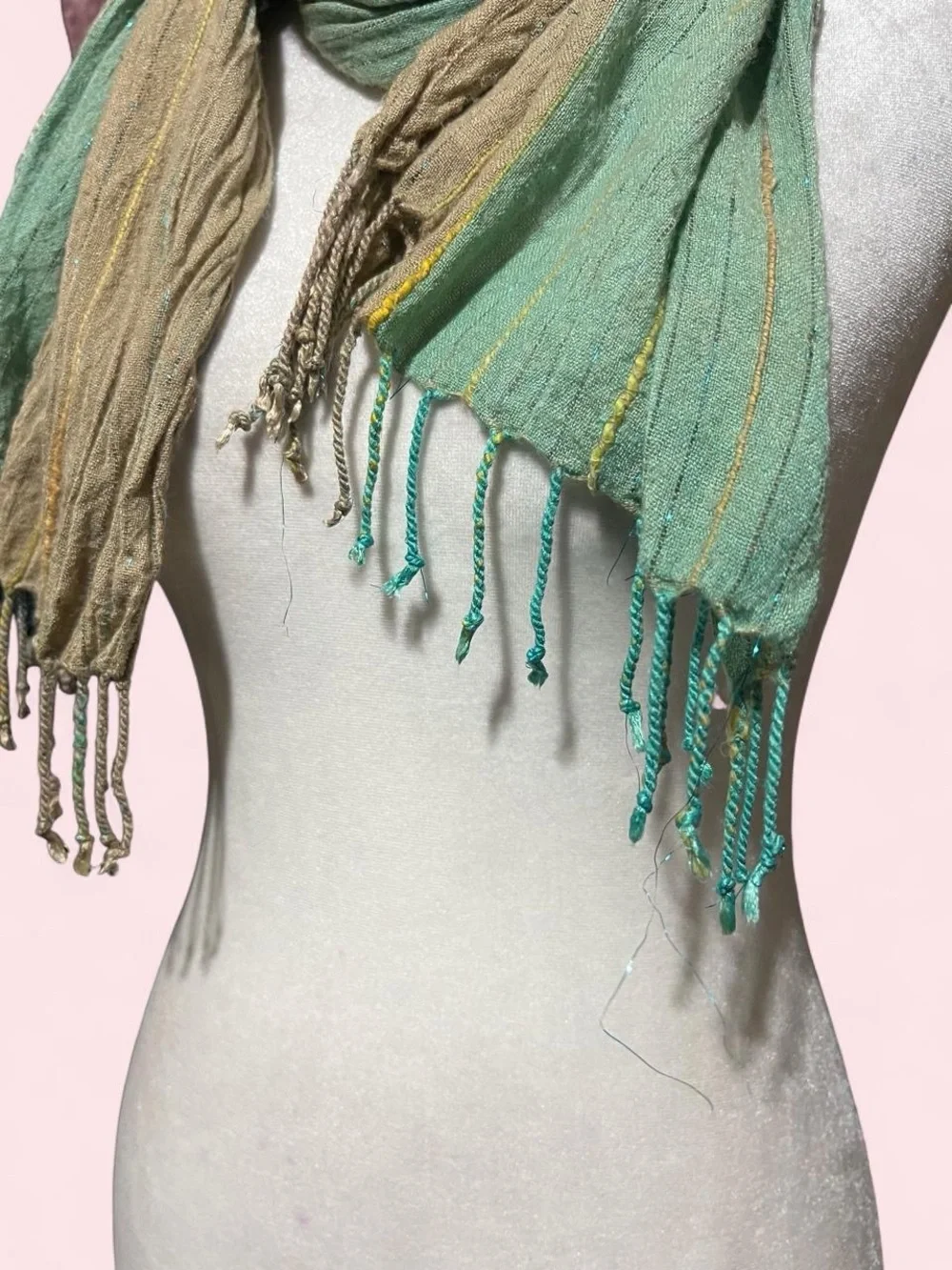 Light Green and Tan Women's Lightweight Sparkly Scarf